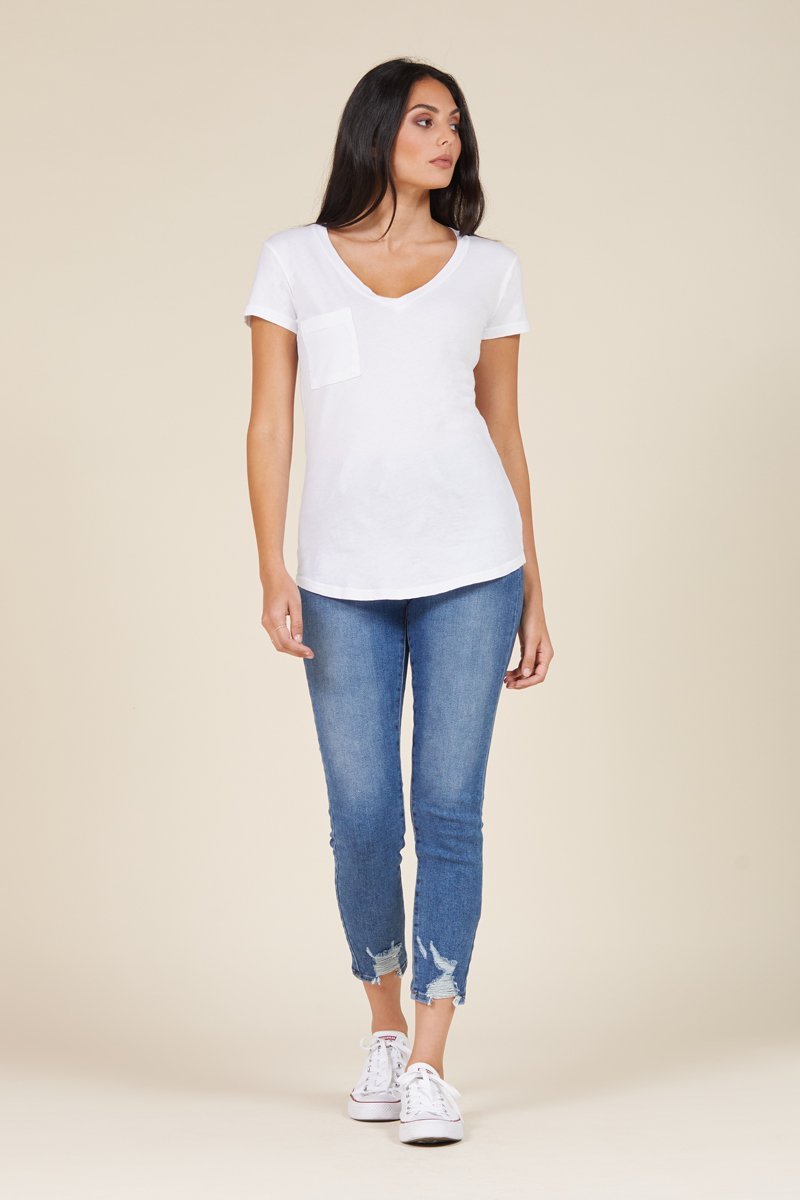 breathable v neck cotton tee for women in white