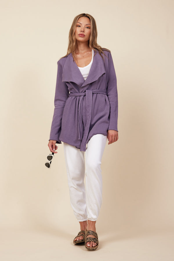stylish casual jacket in purple with drawstring waist