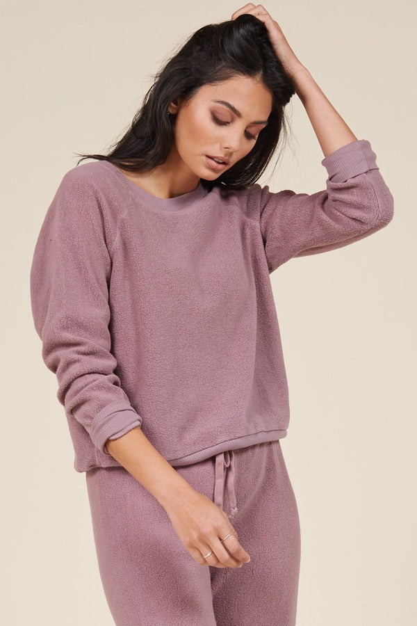 pink soft and plush crew neck sweatshirt
