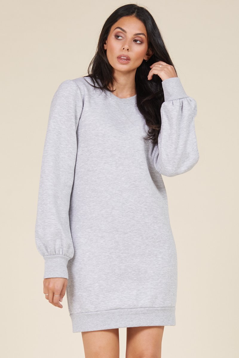 puff sleeve oversized sweater dress in heather gray