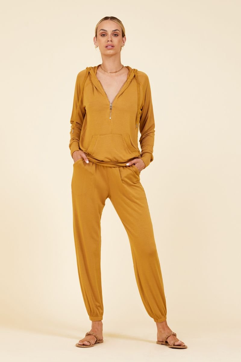 camel colored hoodie and pant set