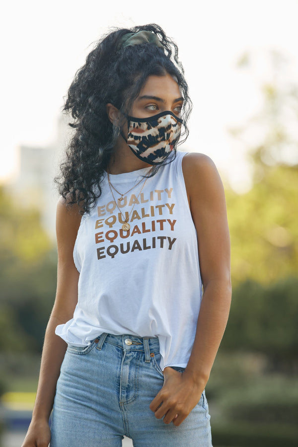 white tank top with graphic art for equality donations
