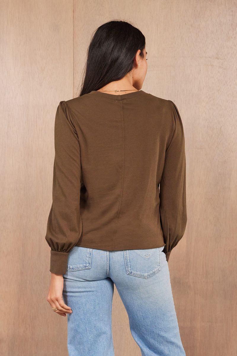 back of puff long sleeve with middle stitch in dark green