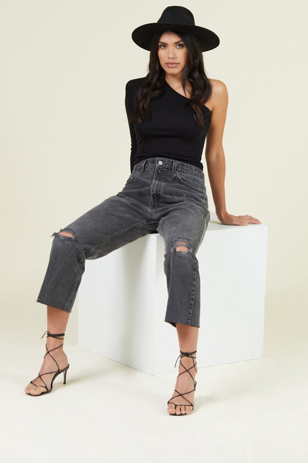 asymmetrical black one sleeve shirt