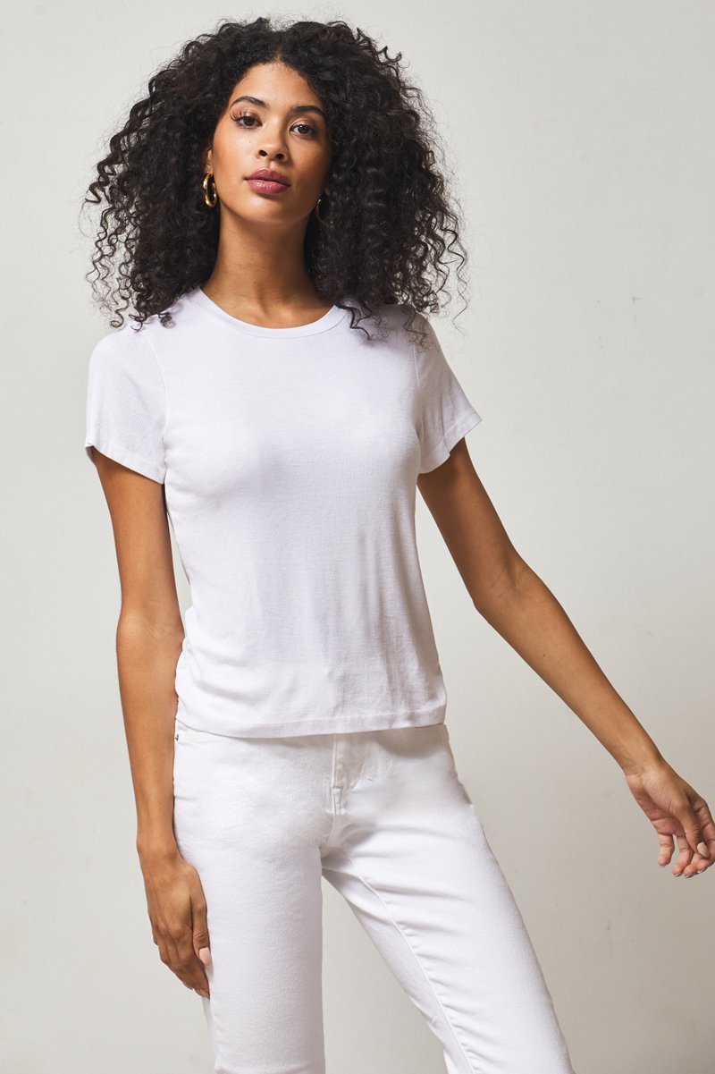 white ribbed tee for women